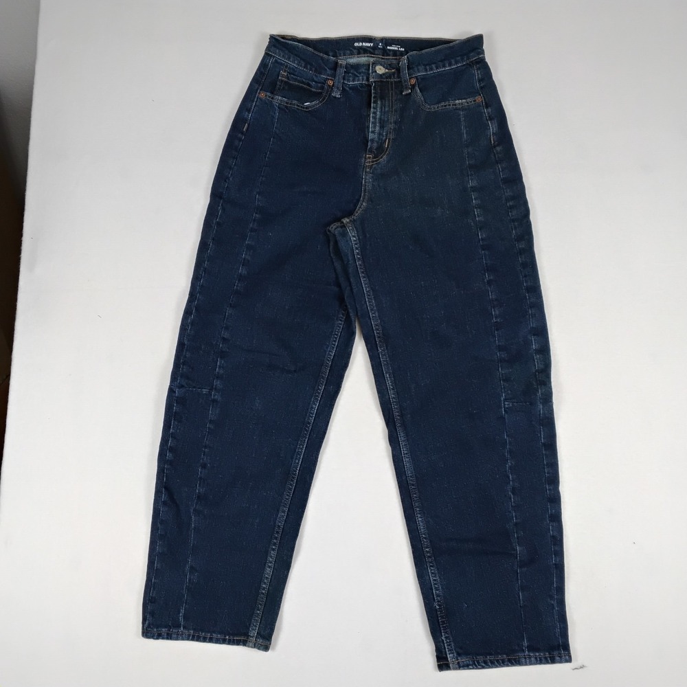 Old Navy High-Rise Barrel Leg Jeans Women's Sz 6 Tall Dark Wash Trendy 90s Fit
